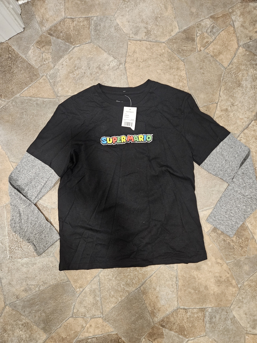 Super Mario Kids Layered-Look Long Sleeve Tee - Black & Gray